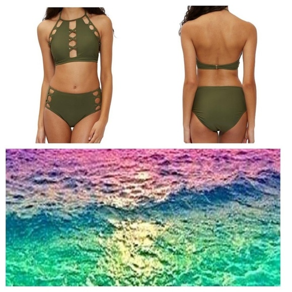 Olive Open Criss-Cross Halter Bikini - Picture 3 of 5